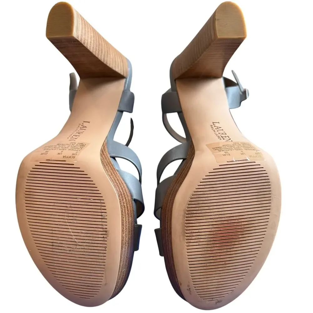 Lauren Ralph Lauren Soffia Nappa Leather Ankle Strap Platform Sandal Gray Size 7 - Picture 4 of 8